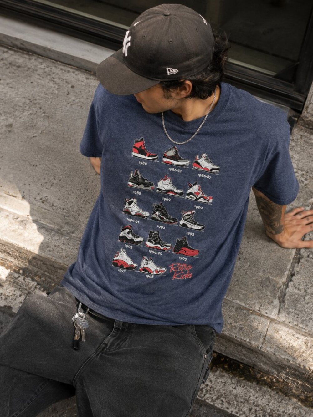 Retro Kicks Sneaker Graphic T-Shirt Men's 2XL Black Jordan Style Shoe History Te